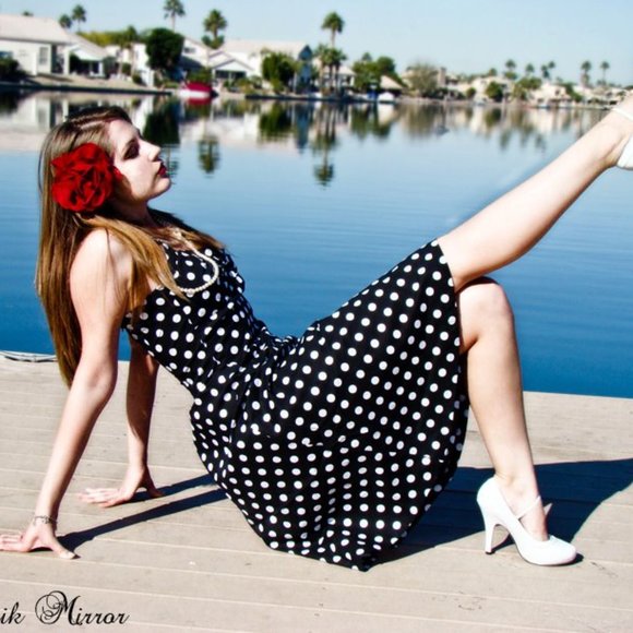 NEW Polka Dot Pinup Dress 50s Rockabilly Retro Midi Large - Picture 1 of 2